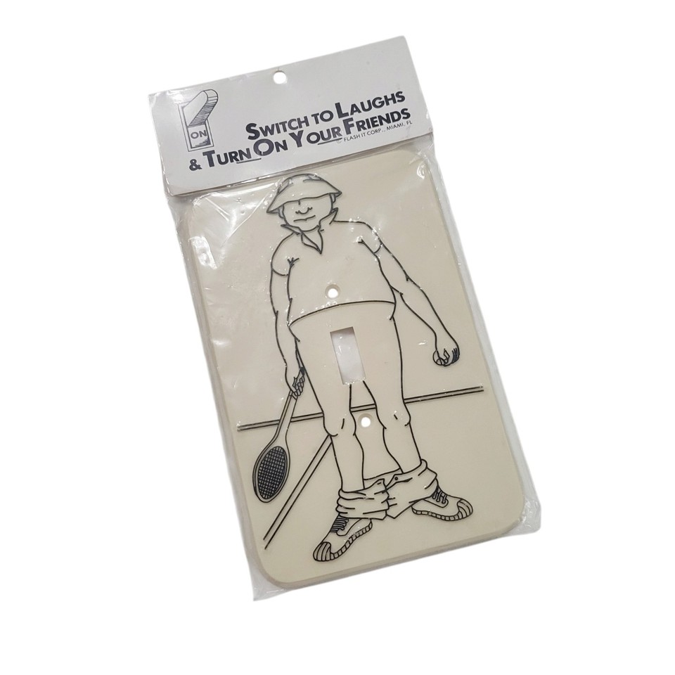 Vintage 70s Flash It Corp Tennis Player Light Switch Plate Cover Novelty