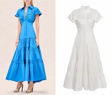 Women ALEXIS Collared Short Sleeve A-line Flare Shirt Midi Dress