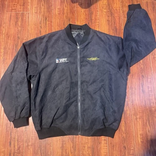Vtg The Bicycle Casino WPT Legends Of Poker Polyester Varsity Jacket Sz Medium! - product listing photo
