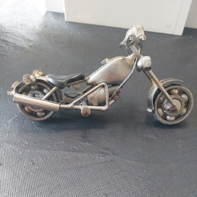 Homemade Chopper Motorcycle Scrap Art Uses Scrap Hardware W/ Bearing Wheels