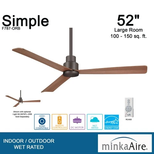 Minka Aire Simple 52"  - Medium Maple 3-Blade Remote Control - Picture 6 of 7