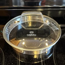 25AA53 CALPHALON GLASS SAUCEPAN LID, STRAINER STYLE, FOR 7” PAN, VGC Fast Ship!
