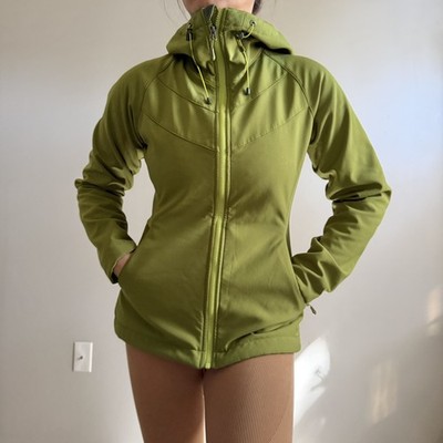 REI Fleece Lined Jacket Green Hood Soft Shell Full Zip Pockets Womens S