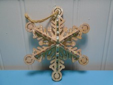 WOODEN GLITTERED 3D SNOWFLAKE 4" X 3.5" ORNAMENT UNBRANDED CB5024 