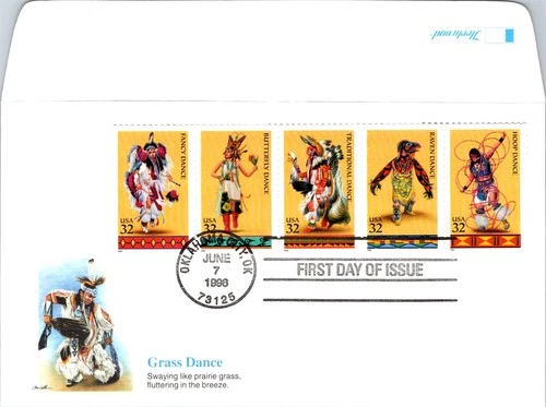 S07-7636, INDIAN DANCES, SET STRIP OF FIVE, FLEETWOO FIRST DAY COVER