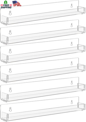 6 Pack Clear Nail Polish Rack Wall Mounted,15 Inch Invisible Acrylic Floating Bo