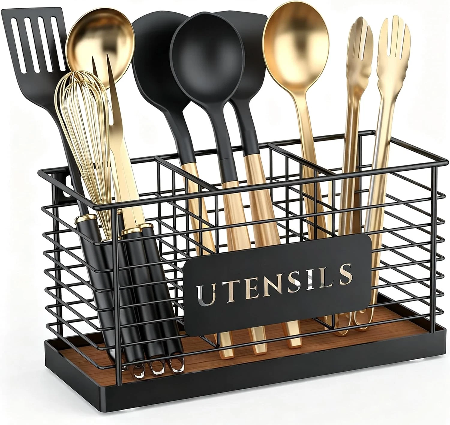 Utensil Holder for Kitchen Counter Large Black Metal Cooking Utensil Organizer 3