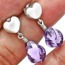 Heart Amethyst Drop Brazilian 925 Sterling Silver Earrings  Wholesale USA