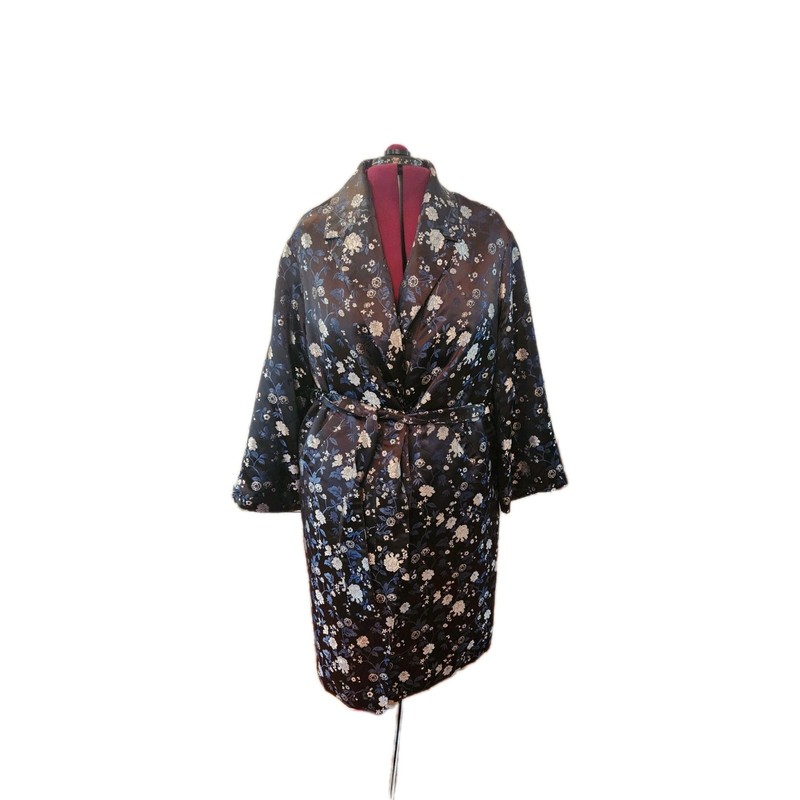 Chinoiserie Style Coat With Quilted Interior Pockets Belted  Sz 22 Plus