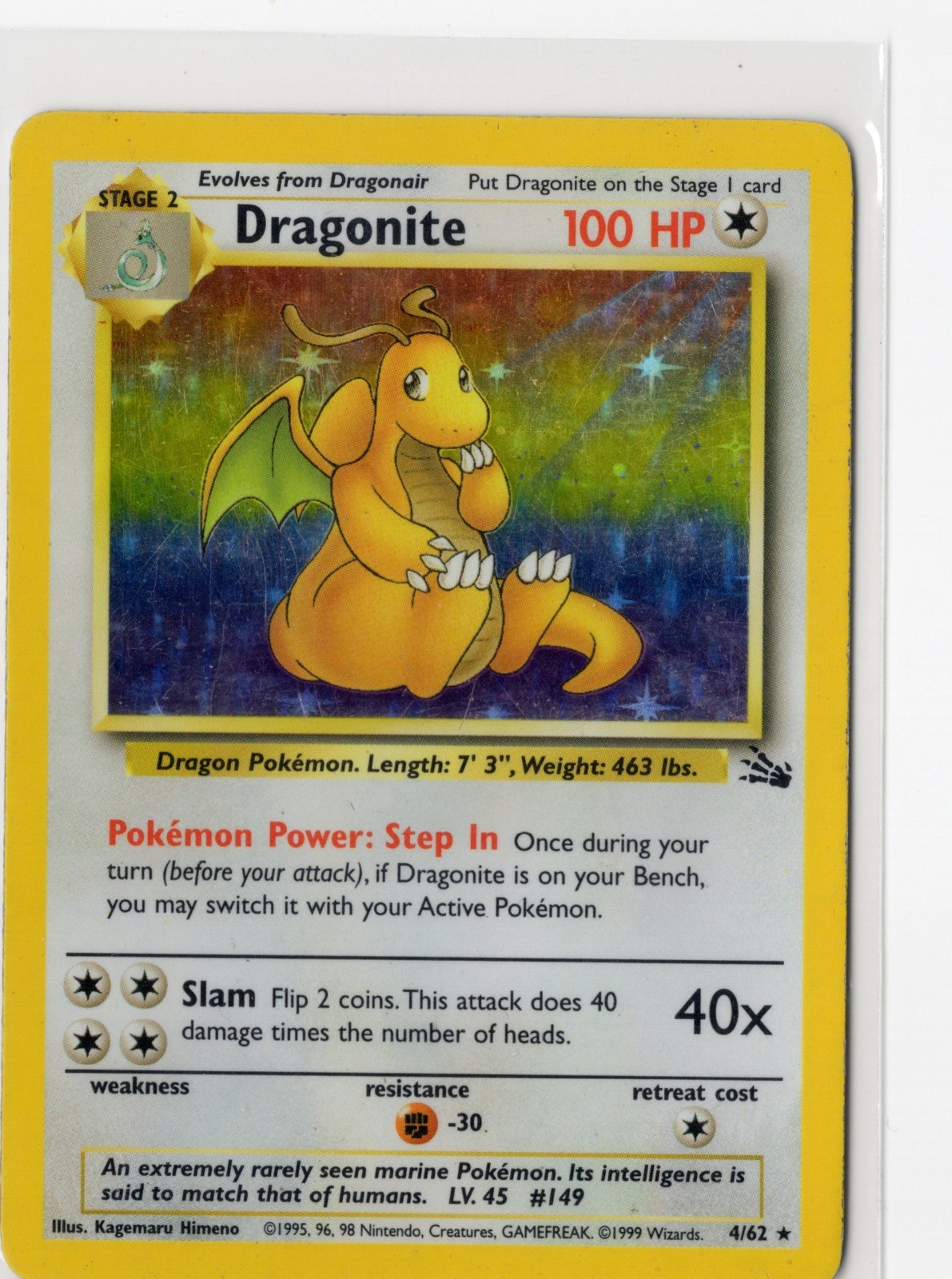 Pokemon Dragonite (4) Holo Rare Fossil 04/62 MP WOTC Vintage