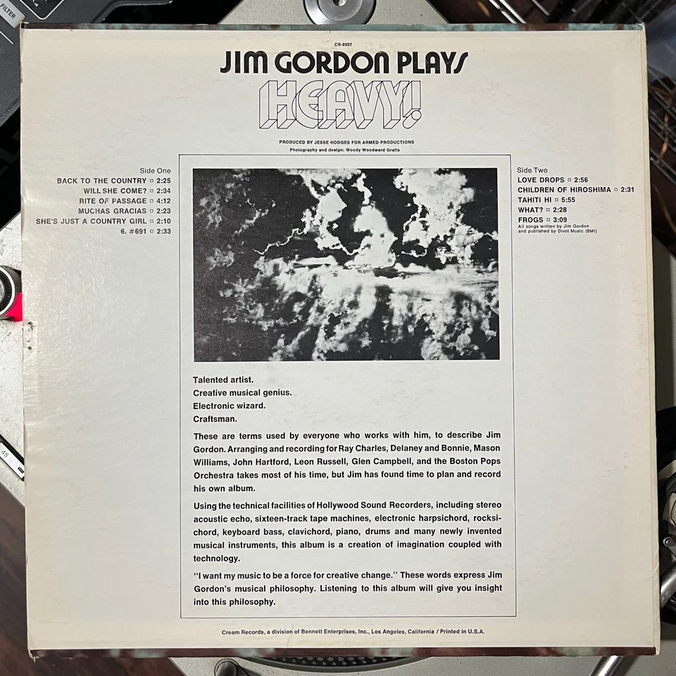 JIM GORDON Plays Heavy OG LP Jazz Funk Psych Cream Records CR-9007 1971 NM - Image 2 of 4