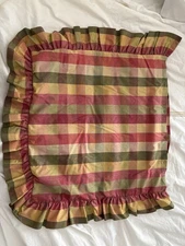 Vintage Plaid Pillow Large Soft Pink Sage Green & Yellow Euro Pillow Cottagecore