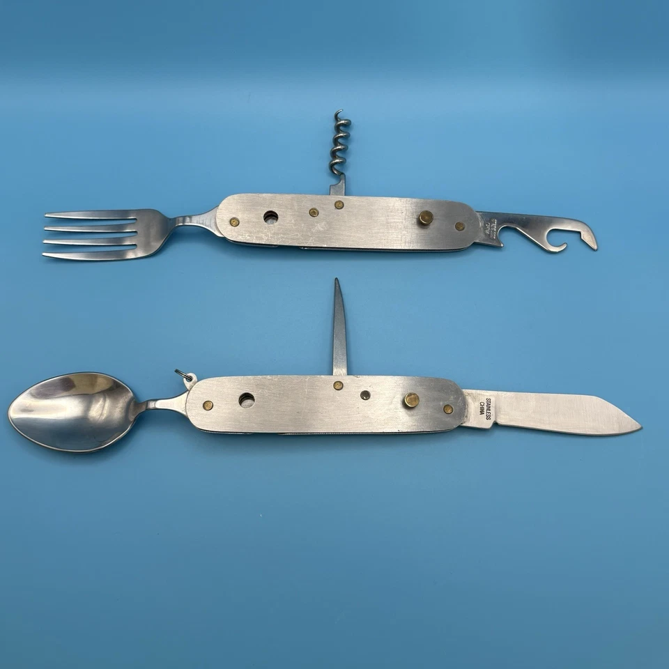 Juego de selección de sacacorchos abridor de latas cuchillo tenedor cuchara 6 en 1 utensilio para acampar al aire libre Foto 4 de 4