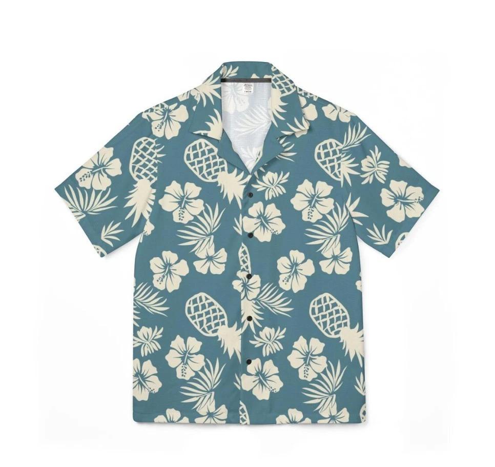 Pineapple Hibiscus Pattern Hawaiian Camp Shirt
