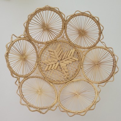 Brown Natural Unique Woven Grass Basket with a Circle Pattern 9'' Bohemian Retro