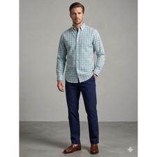 Cremieux Classics Mens Large Green Blue Plaid Button Down Shirt Long Sleeve L