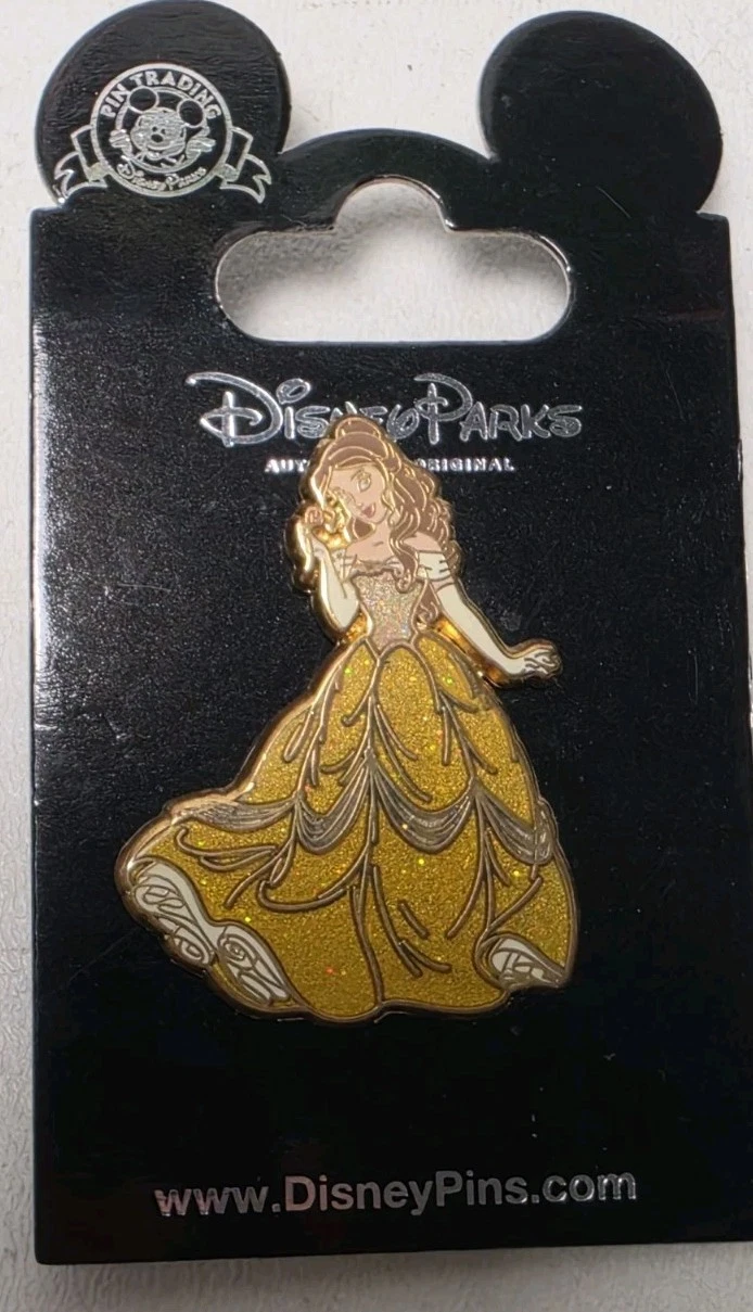 Disney 2012 Beauty & The Beast Princess Belle Holding a Rose Glitter Dress Pin