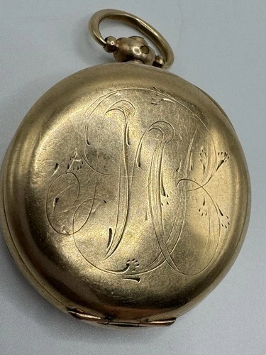 Antiqued 1918 ELGIN GOLD FILLED ENGRAVED POCKET WATCH FOR PARTS? As Is Monogram