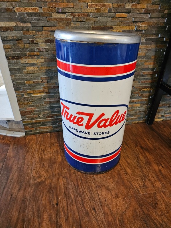 Vintage Original True Value Hardware Stores Metal Cylinder Advertising Ashtray