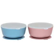 Suction Bowls for Baby  Toddlers Set of 2 - 100 Silicone w/Plastic Lid - ...