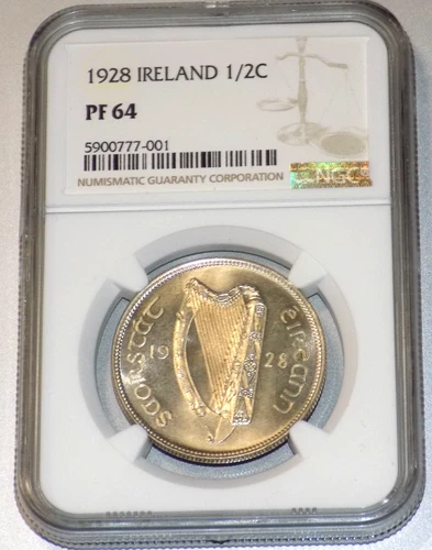 1928 IRELAND SILVER 1/2 CROWN NGC PF 64 ONLY 6001 MINTED Eire Irish Proof Coin