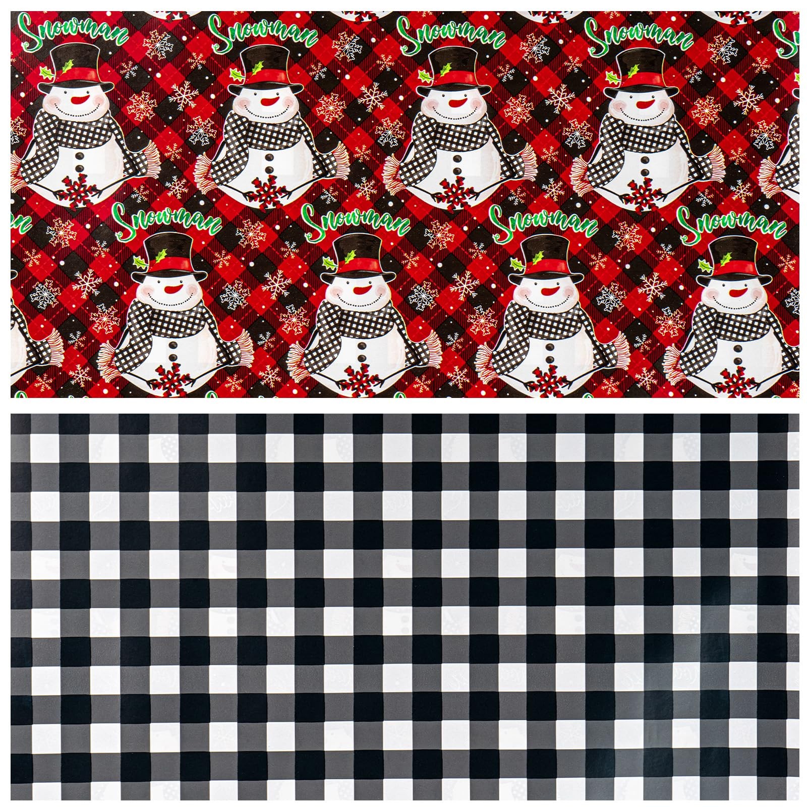 Reversible Christmas Wrapping Paper Roll - Snowman & Black Buffalo Plaid for ...