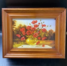 Vintage Wooden Key Holder Best Wall Key Box With Flowers Poppies