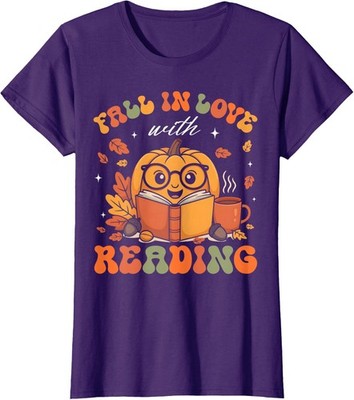 Fall in Love with Reading Book Autumn Pumpkins Ladies' Crewneck T-Shirt