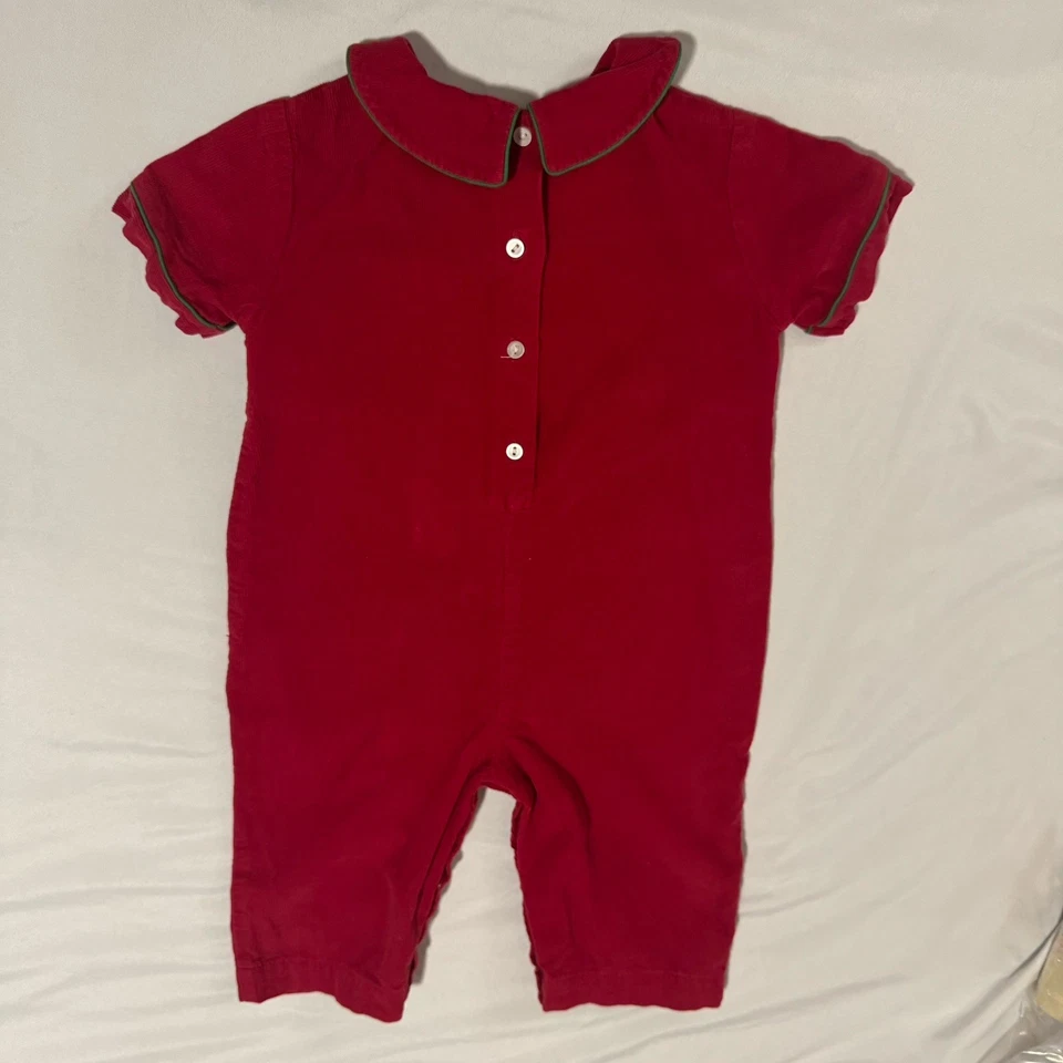 Royal Child ~ Meninos Veludo Vermelho e Verde Smocked One Piece ~ Tamanho 9M Natal - Imagem 3 de 4