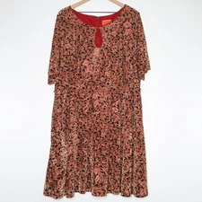 ModCloth Womens Velour Dress Plus Size 4X Red Gold Brown Floral Event Cocktail