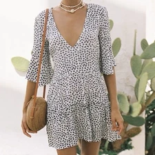 Faithfull the Brand Fresa Dress Size 6/Medium Floral Tiered Crinkle Boho Cottage