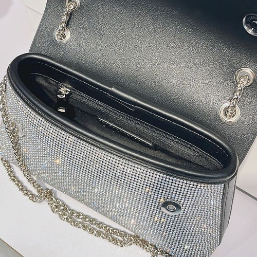 Silber Clutch Damen Abend Schultertasche Strass Kristall Party Kette Geldbörse - Bild 14 von 24