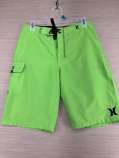 Hurley Board Shorts Men's Size 28 Bright Green And Black Spellout