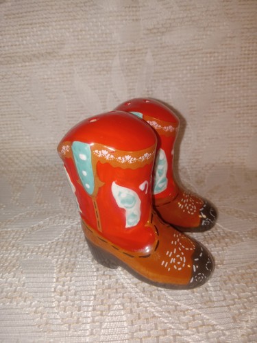 Pioneer Donna Sale E Pepe Shaker Set Western Ceramica Rosso Stivali Cowboy - Foto 2 di 4