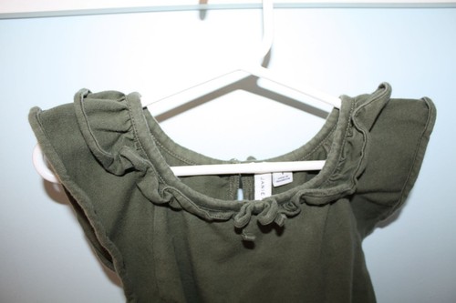 Janie and Jack Size 6 Dark Olive Green Short Sleeve Flutter Ruffle Bow Top - Picture 2 of 3