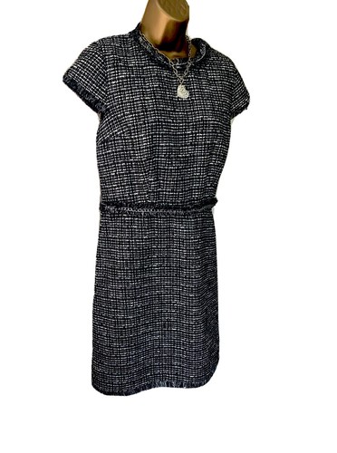 Lipsy Tweed Boucle Dress 14 Chain Black Glitter Fringe Occasion Party Evening - Picture 9 of 13