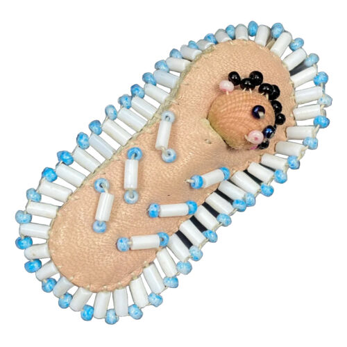 Baby in a Manger Bed Crib Wrap Leather Seed Bead Barrette 2.25" - 第 1/16 張圖片
