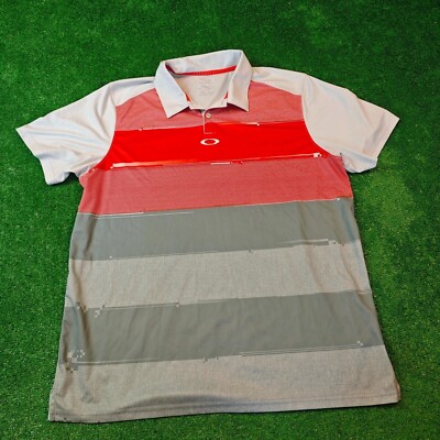 Oakley Polo Shirt Herren Extra Large Kragen gestreift mehrfarbig Freizeit Pul...