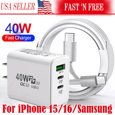 Dual PD 40W Fast Wall Charger Power Adapter  iPhone 16 Pro Max 15 14 13 Plus lot