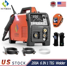 HITBOX 110/220V 6in1 2T/4T Cold TIG Welder+ Helmet+ Red Tungsten Electrode 200A