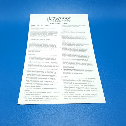 Scrabble Spanish Rules Instruction Sheet Guide Replacement Game Part 1999 Hasbro - Picture 2 of 5