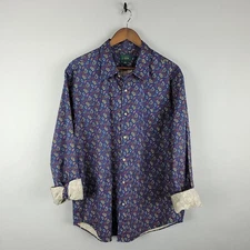 J Crew Shirt Mens Extra Large Blue Paisley Twill Button Up Oarsman Preppy Casual
