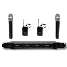4 Channel VHF Wireless Microphone System 2 Handheld & 2 Lapel / Lavalier Headset