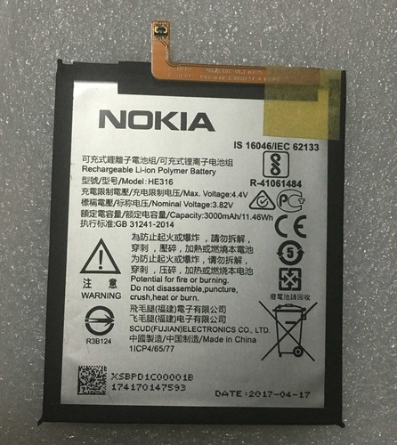 HE316 100% Nuova Batteria Originale 3000mAh per Nokia 6 N6 TA-1000 TA-1003 - Foto 1 di 1