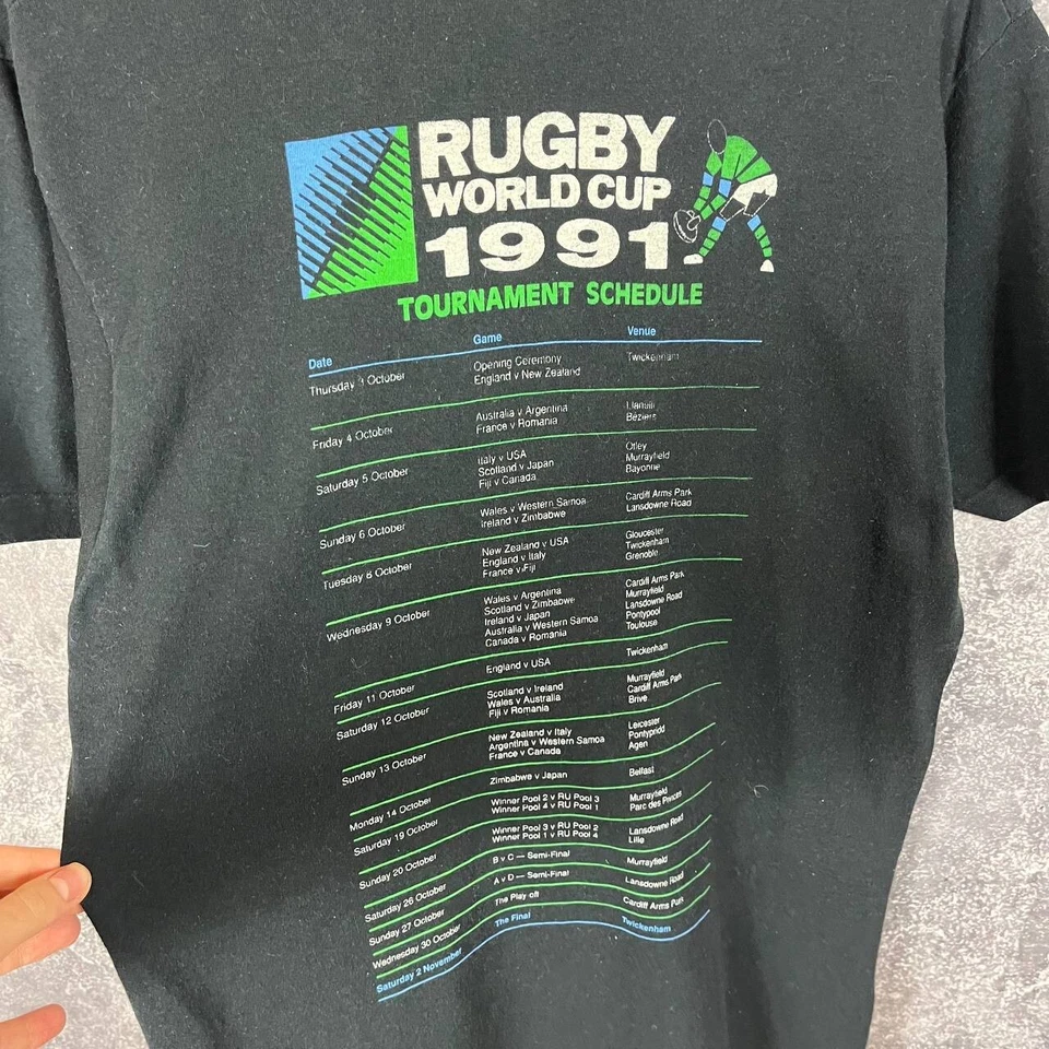 Rugby World Cup 1991 Tournament Vintage T-Shirt Black Size M - Image 2 of 4