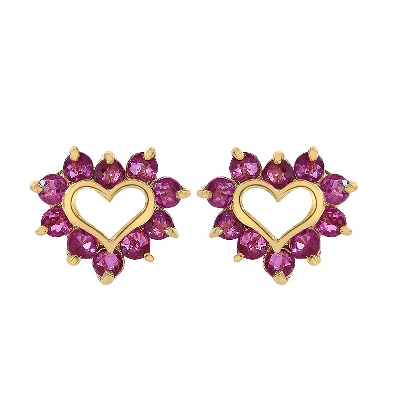 0.20 Ct. tw. Red Round Cut Ruby Heart Shaped Earrings 14k Yellow Gold