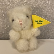 Vintage Russ Caress Soft Pets White Teddy Bear MINI 4" Get Well Soon w/ Tag