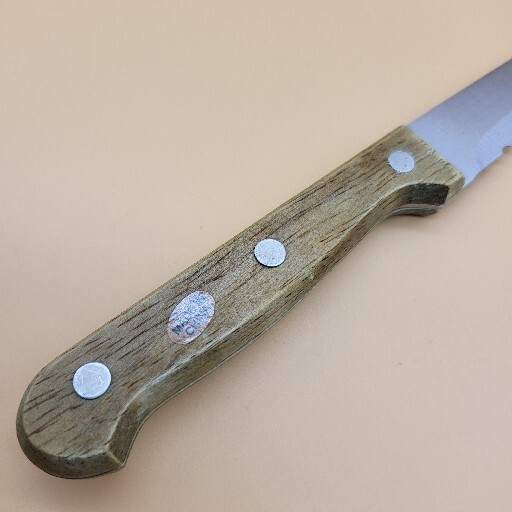 Bread Knife 8" Blade Wood Handle 3 Rivets Stainless Steel Wood Handle Leaf Logo