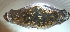 Beautiful Large Engraved Silver  Gold floral Barrette