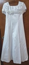 Dress KID GIRLS White Beads Tulle Formal Communion Gown 14 Faux Pearls USA